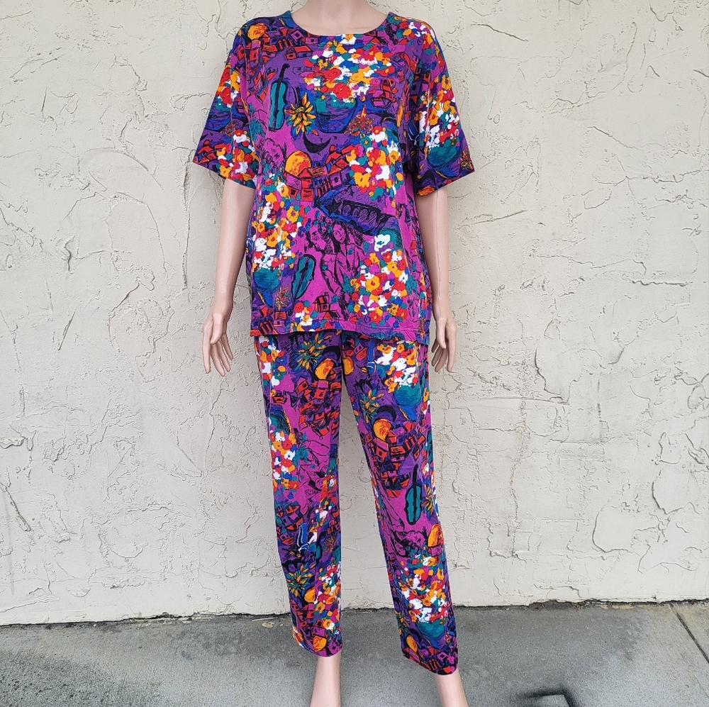SOLD Vintage Art Deco Print Pants Set - Picture 2 of 8
